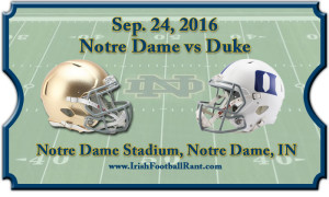 2016 Notre Dame Fighting Irish vs Duke Blue Devils Football Tickets